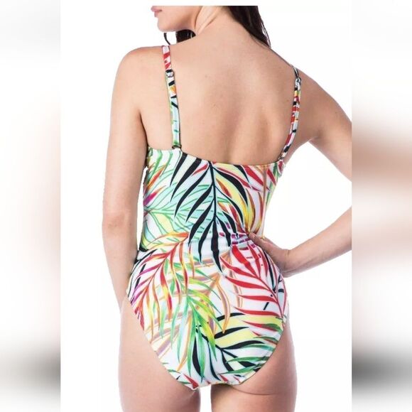 Kenneth Cole M Exotic Palm Cutout Bandeau Swimsuit sz Med - Picture 2 of 10